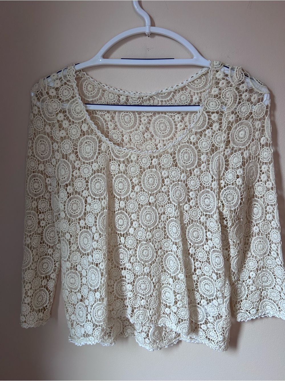 Cotton Lace Crochet Scoop Neck Top in Cream - Picture 2 of 7